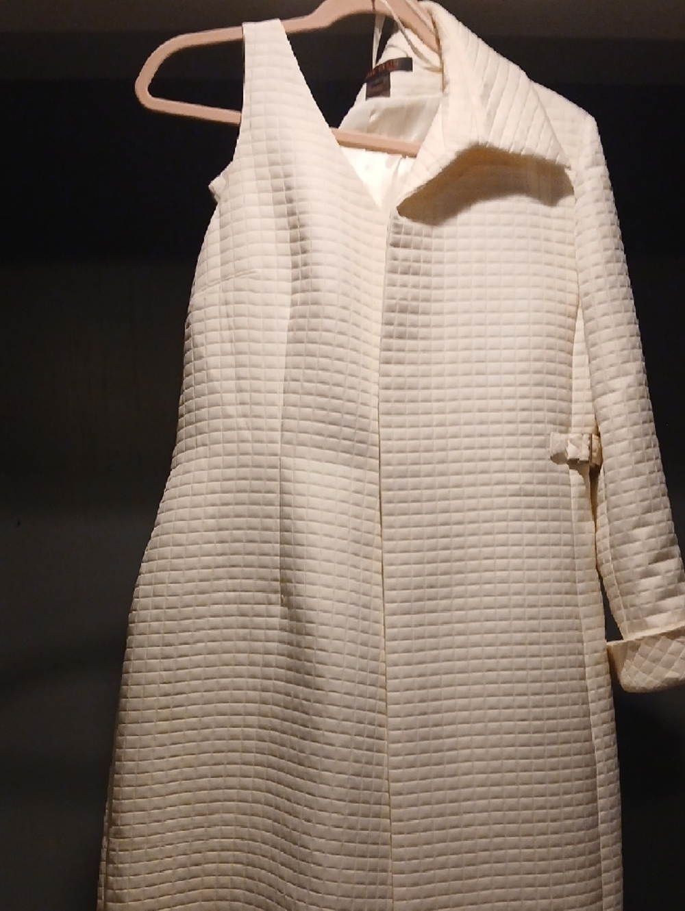 Anne Klein Cream Quilted Midi Coat Dress - Picture 2 of 6